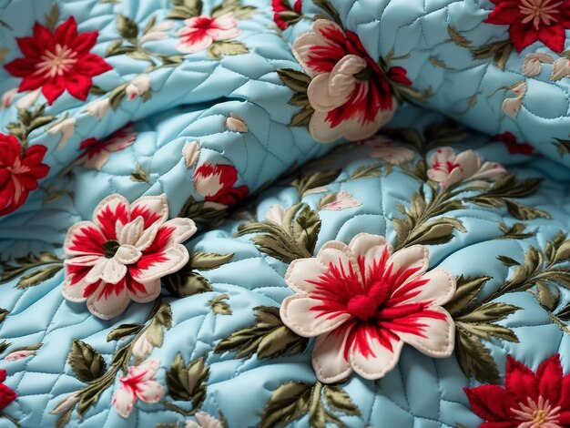 haftowane motywy na tkaninie